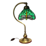 Lampe laiton abat jour verre vitrail orientable vert .