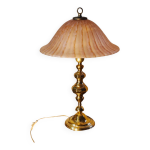 Lampe laiton polie 1970 abat jour pate verre vianne 56x35 elec ok