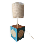 Lampe en marqueterie de paille et en loupe de frne