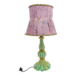 Lampe murano turquoise et abat - jour en soie rose 1940