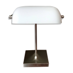Lampe de notaire ancienne en mtal bross et opaline blanche