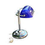 Lampe de notaire / banquier chrome et opaline bleu