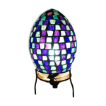 Lampe oeuf en verre mosaque bleu