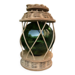 Lampe  poser old ratan, rotin et verre souffl.