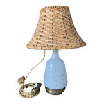 Lampe en opaline étoilée napoléon iii et abat jour en rotin Lampe en opaline étoilée napoléon iii et abat jour en rotin