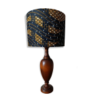 Lampe  poser pied bois tourn vintage, abat - jour noir & dor