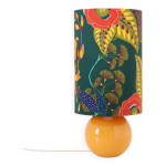 Lampe à poser, pied en céramique émaillée jaune et abat - jour imprimé Lampe à poser, pied en céramique émaillée jaune et abat - jour imprimé