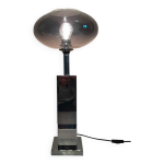 Lampe pied chrom abat jour verre argent transparent 1980 vintage