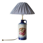 Lampe � poser, pied en gr�s d'alsace et abat - jour vichy pliss�