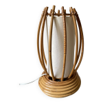 Lampe en rotin et bambou de louis sognot 1960