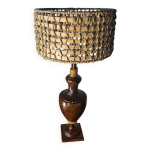 Lampe de salon 1970 acier patin abat jour corde et rotin 62x30 elec ok