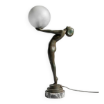Lampe sculpture  lueur lumineuse  de max le verrier boule opaline art dco 1930
