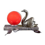 Lampe signé m. leducq, lampe à poser cygne régule sur marbre, lampe boule, lampe art déco, 30's Lampe signé m. leducq, lampe à poser cygne régule sur marbre, lampe boule, lampe art déco, 30's