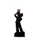 Lampe statue vintage ann�es 70 figurine noire style art d�co, boule opaline