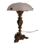 Lampe style empire vers 1950 et abat jour pte de verre
