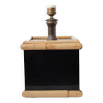 Lampe style tommaso barbi, lampe à poser, lampe de salon, lampe pied carré laqué noir et bambou Lampe style tommaso barbi, lampe à poser, lampe de salon, lampe pied carré laqué noir et bambou