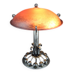 Importante lampe stylise en fer forg et dme en pte de verre, c. 1930