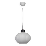 Lampe suspendue vintage avec boule en verre stri blanc, 1960s