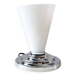 Lampe de table avec abat - jour en verre et pied chrom, probablement massive