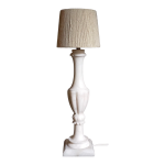 Lampe de table en albâtre, pied balustre, abat - jour en laine vierge Lampe de table en albâtre, pied balustre, abat - jour en laine vierge