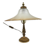 Lampe de table arum pied mtal et abat jour en verre blanche ros 1970 vintage