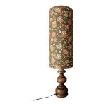Lampe de table bois vintage abat jour tube fleurs seventies Lampe de table bois vintage abat jour tube fleurs seventies