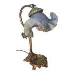 Lampe de table en bronze et tulipe signe vianne, 1900