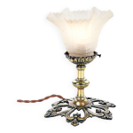 Lampe de table en laiton et verre moul
