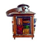 Lampe de table - lanterne en cuivre et verres multicolores années 60 Lampe de table - lanterne en cuivre et verres multicolores années 60