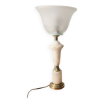 Lampe de table n�o - empire en alb�tre et laiton - abat - jour tulipe en v