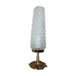 Lampe de table pied bronze dor abat jour tube pointe diamant