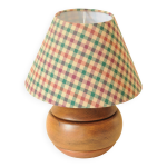 Lampe de table ronde en bois avec abat - jour  carreaux vichy multicolore