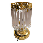 Lampe de table vintage en laiton avec pampilles en cristal et style art dco