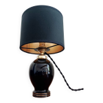 Lampe de table vintage en opaline noire avec abat - jour en velours neuf
