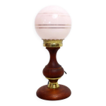 Lampe � poser en teck et verre rose