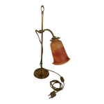 Lampe tulipe pte de verre orange, col de cygne art nouveau, art dco