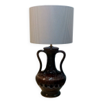 Lampe vintage en c�ramique, abat - jour en coton ray�
