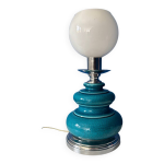 Lampe vintage en cramique craquele maille bleu turquoise base ch