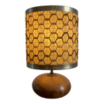 Lampe  poser vintage en loupe de bois et laine tresse