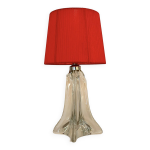 Lampe vintage pied en cristal abat jour ruban organza pliss rouge 1940