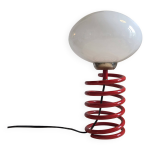 Lampe  poser vintage ressort rouge & globe opalin