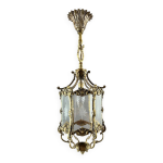 Lanterne en bronze et verre grav�, d�but du xx si�cle