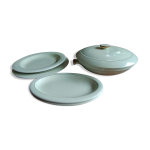 L�gumier 2 plats et 2 ravier faience de salins opaceline vert p�le