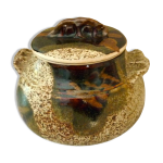 Lgumier, pot couvert cramique maille d'art, annes 70, signature  identifier