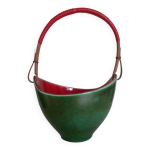 Leon elchinger soufflenheim - panier à fruits céramique rouge vert & anse Leon elchinger soufflenheim - panier à fruits céramique rouge vert & anse