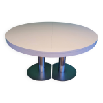 Ligne roset table laqu� blanc brillant, pieds chrome, 2 allonges