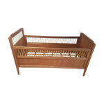 Lit enfant bois et fils scoubidou jaune, annes 50