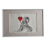 Lithographie offset sign�e de mario astrit repage - repr�sentation stylis�e de la tour eiffel avec c