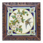 Longwy dessous de plat a sonnette carreau faence maille et cadre en bois