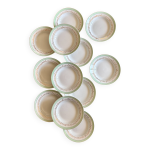 Lot de 12 assiettes creuses blanches, mint et dorées, modèle mosèle de luné Lot de 12 assiettes creuses blanches, mint et dorées, modèle mosèle de luné